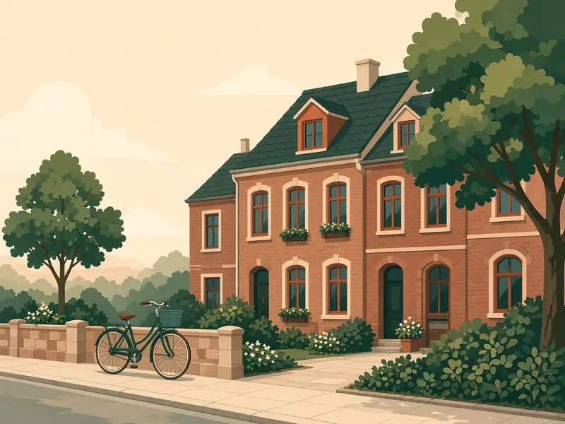 Illustration: Wohnhäuser in einer ruhigen Straße